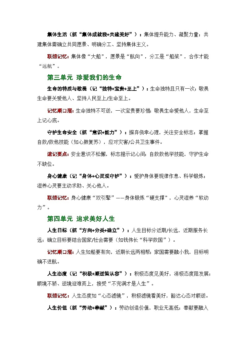 统编版（2024）七年级上册道德与法治期末复习：知识速记+考点突破+考点精练+答案解析 讲义第3页
