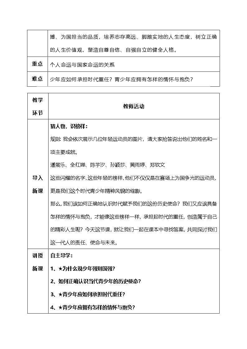 5.2《少年当自强》（教学设计）-2024-2025学年统编版道德与法治九年级下册第2页