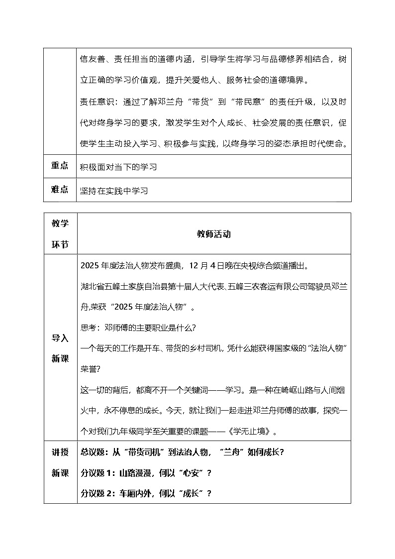 6.1《学无止境（教学设计）-2024-2025学年统编版道德与法治九年级下册第2页
