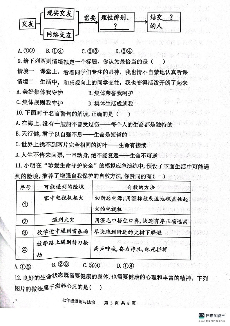 陕西省宝鸡市凤翔区 2024-2025学年七年级上学期期末考试道德与法治试题第3页