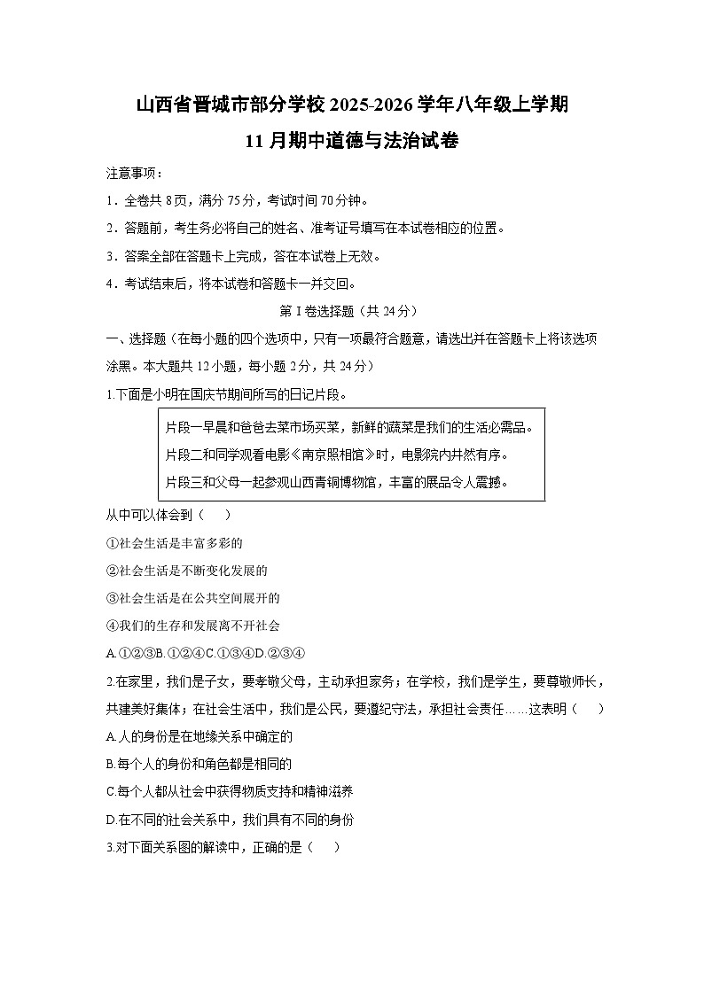 山西省晋城市部分学校2025-2026学年八年级上学期11月期中道德与法治试卷（学生版）第1页