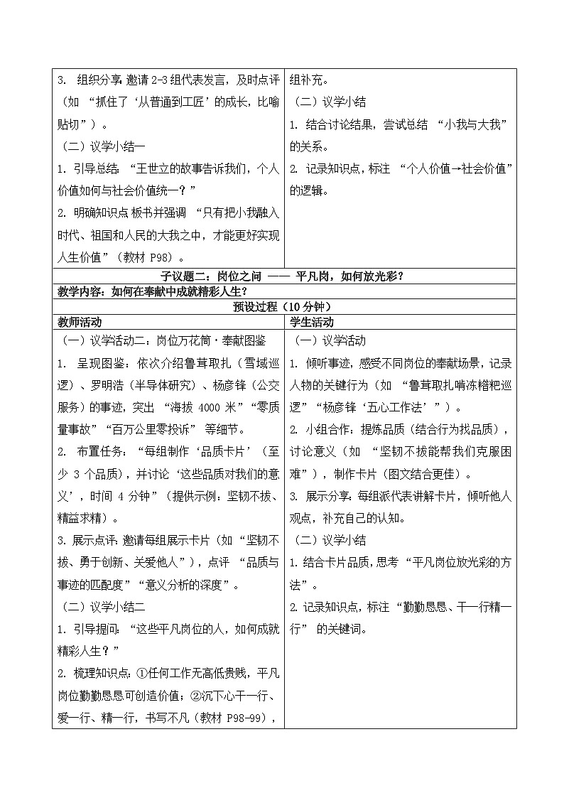 13.2在奉献中成就精彩人生教案 -2025-2026学年统编版道德与法治七年级上册第3页