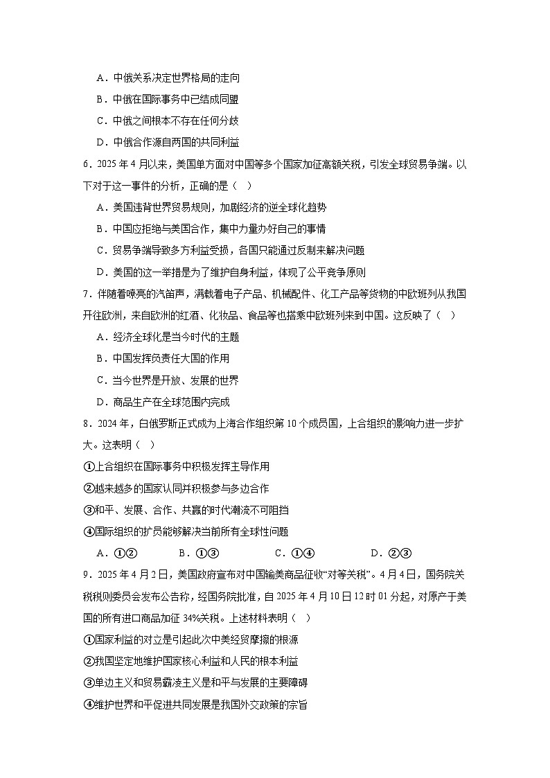 九年级下册第一单元 我们共同的世界（习题） -2026年中考道德与法治一轮复习第2页