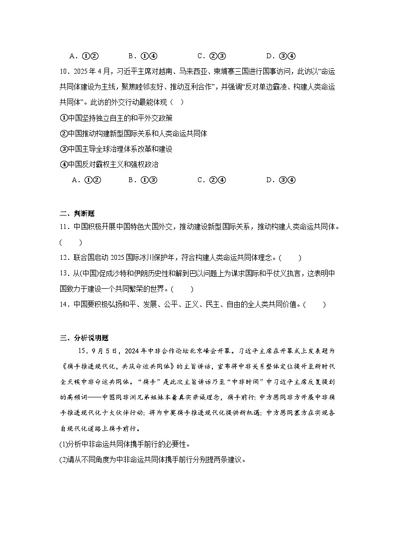 九年级下册第一单元 我们共同的世界（习题） -2026年中考道德与法治一轮复习第3页