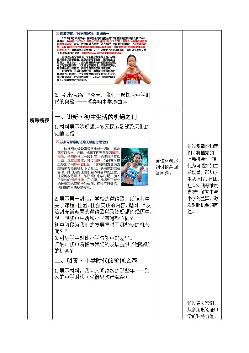 1.1奏响中学序曲 (教学设计）道德与法治统编版2024七年级上册第2页