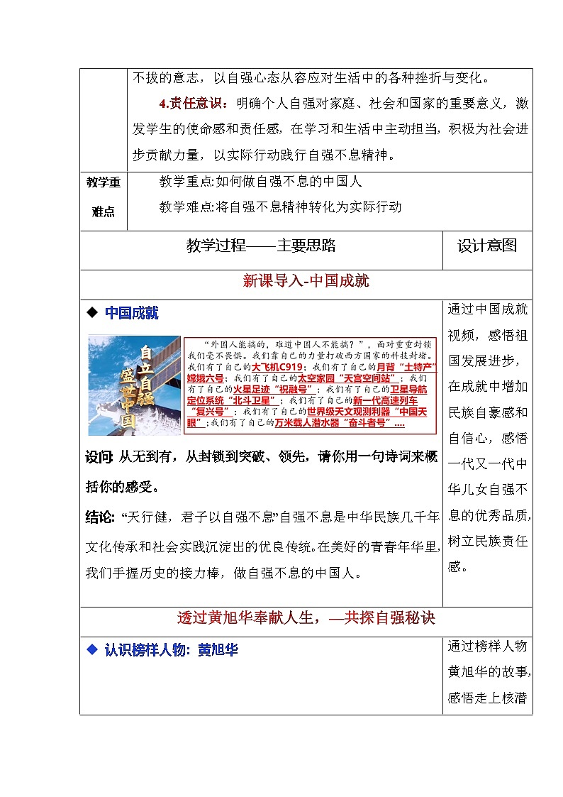 部编人教版初中道德与法治七年级下册5.2 做自强不息的中国人（教学设计）第2页
