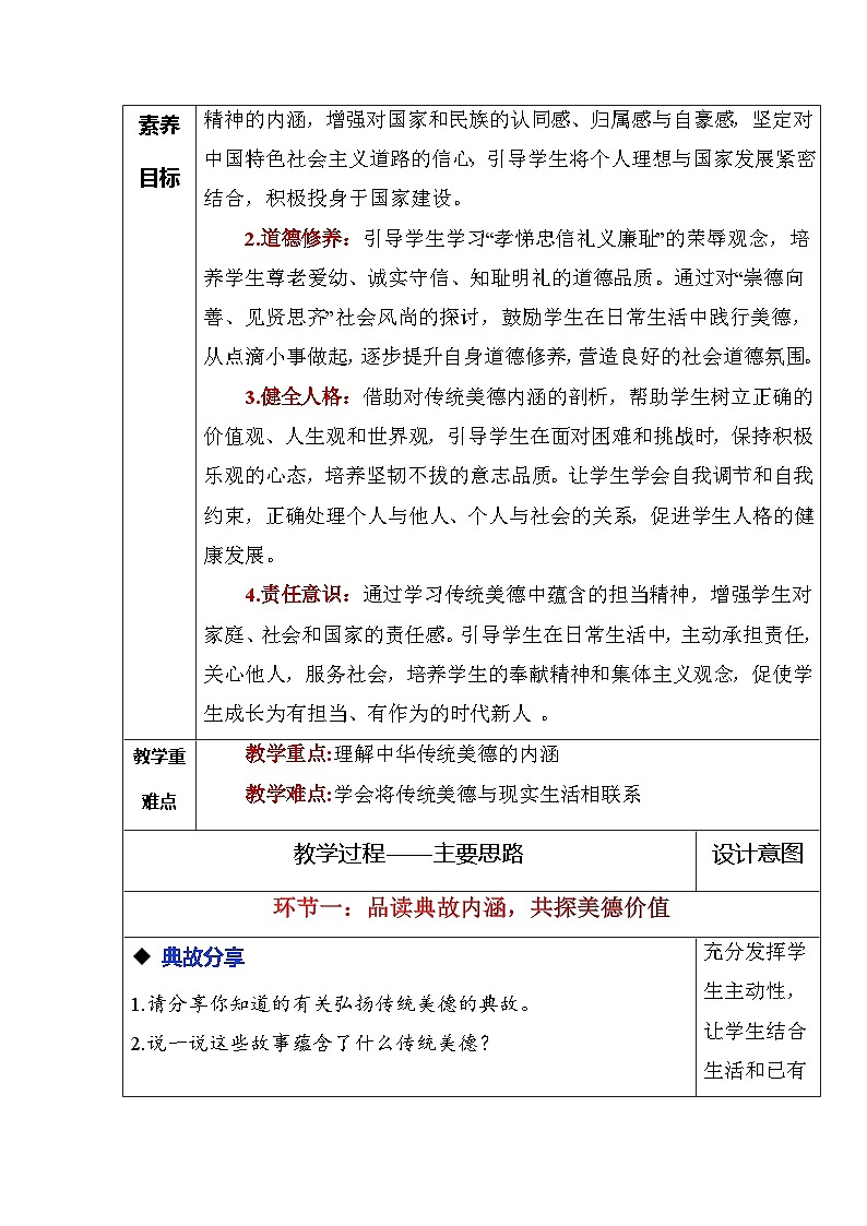 部编人教版初中道德与法治七年级下册8.1 薪火相传的传统美德（教学设计）第2页