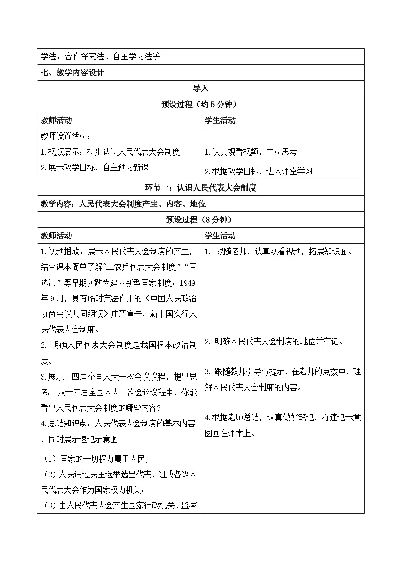 5.1《人民代表大会制度》教学设计 2025-2026学年统编版道德与法治八年级下册第2页