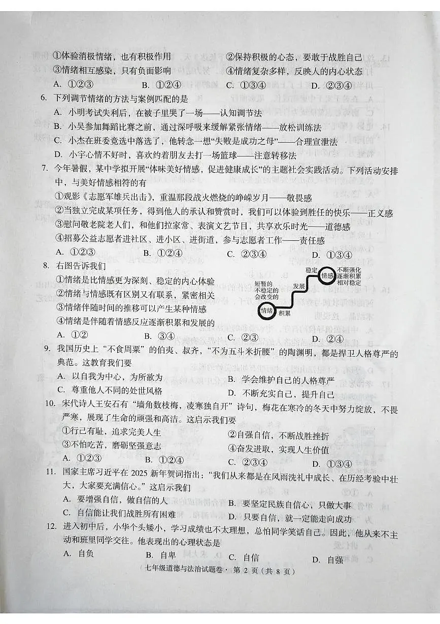 云南省昆明市盘龙区 2024-2025学年七年级下学期期末道德与法治试卷第2页