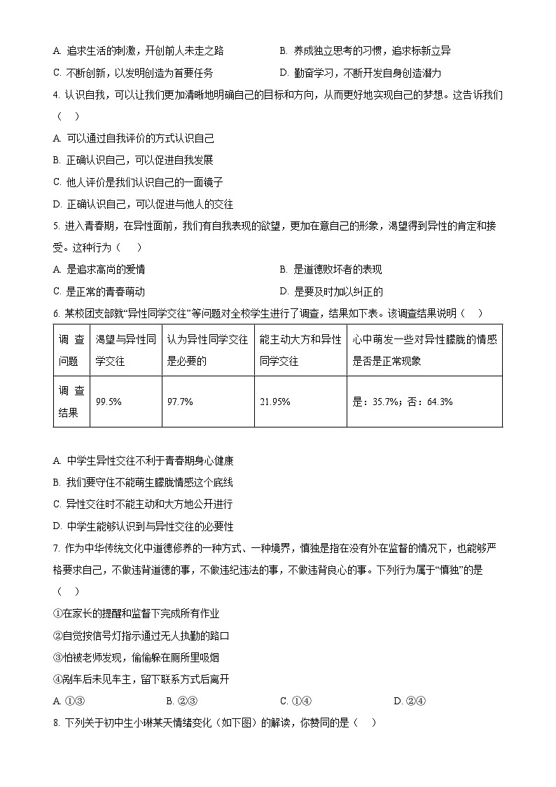 广东省广州市白云区七年级下学期期末道德与法治试题（原卷版）-A4第2页
