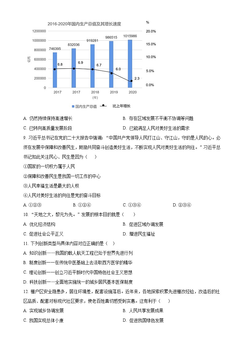 广东省肇庆市大旺中学九年级上学期第一次月考道德与法治试题（原卷版）-A4第3页