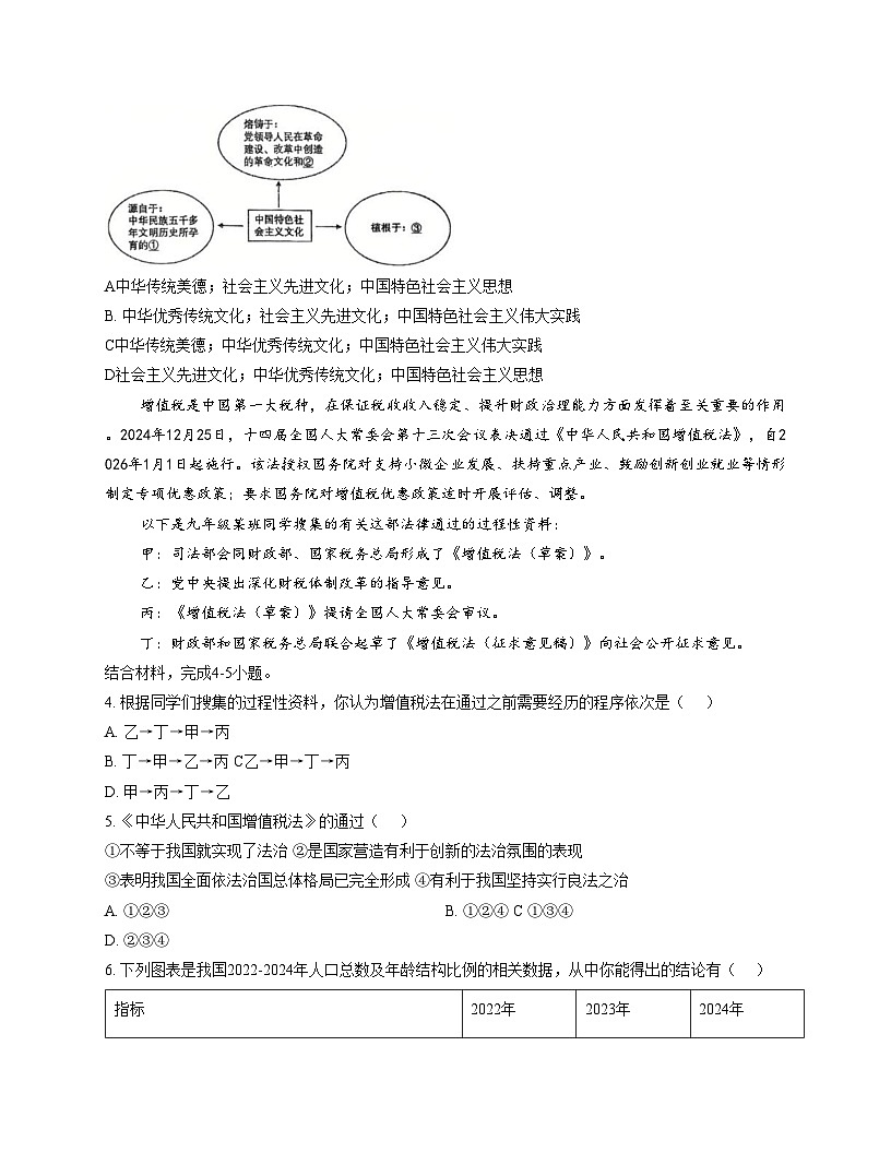 重庆市渝北中学校2025_2026学年九年级上学期12月月考道德与法治试题（文字版，含答案）第2页
