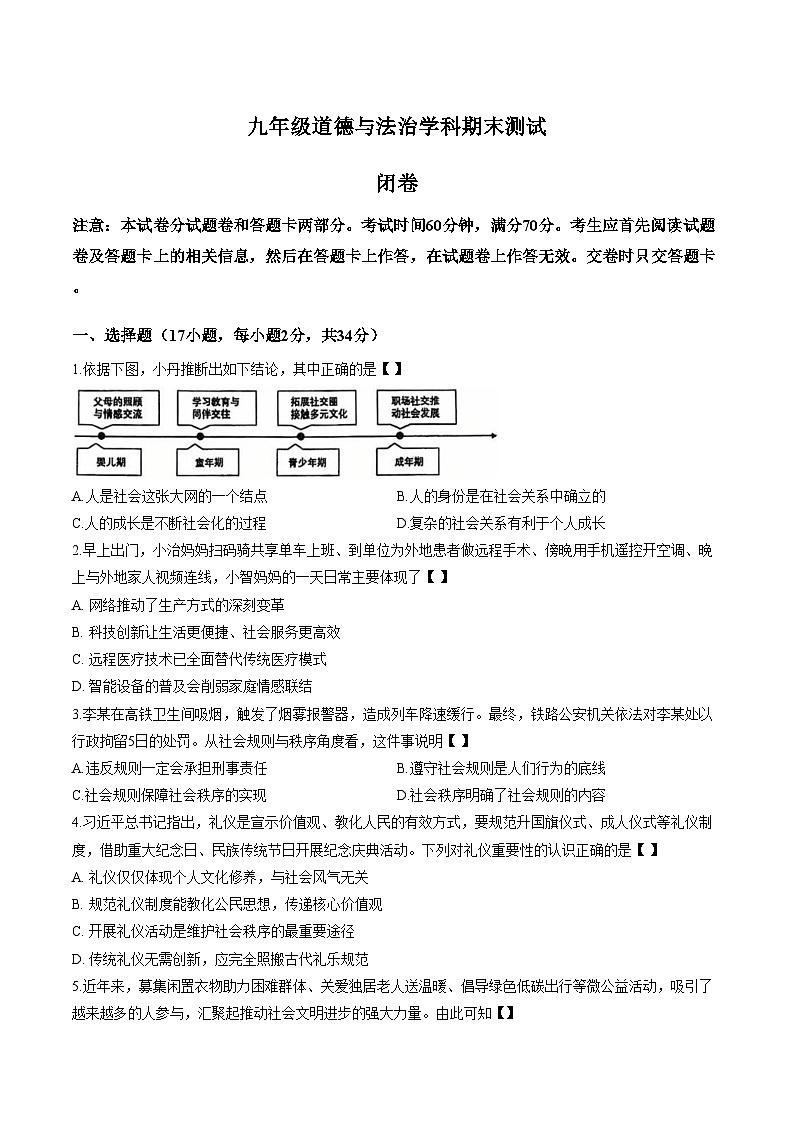 河南省郑州外国语中学2025_2026学年九上期末道法试卷（文字版，含答案）第1页