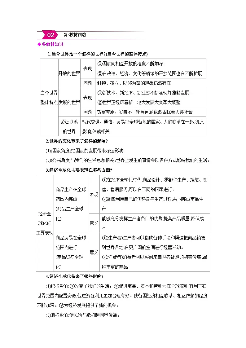 人教版九年级道德与法治下册第一单元我们共同的世界第一课同住地球村第1框开放互动的世界备课素材教案第2页