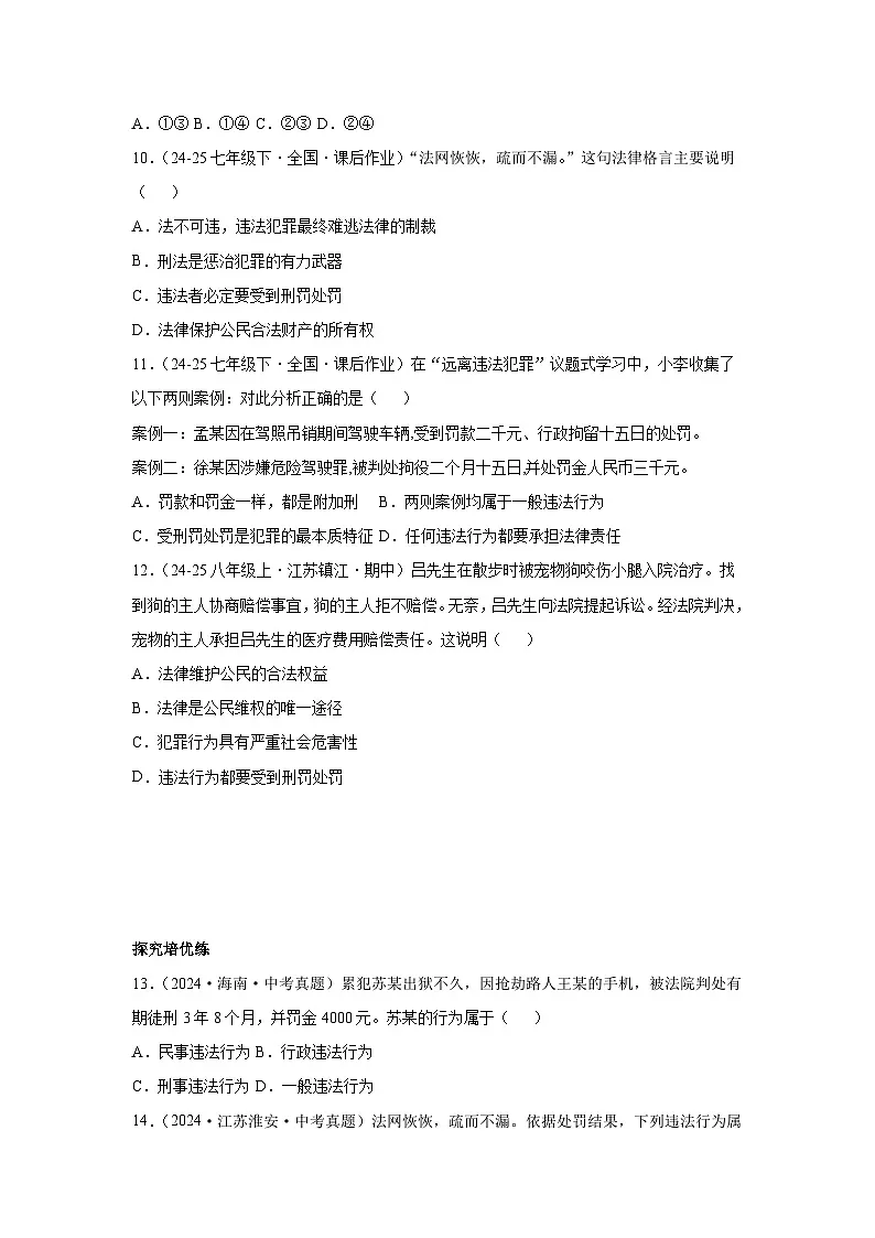 11.1法不可违（分层作业）（原卷版）初中道德与法治统编版（2024）七年级下册第3页
