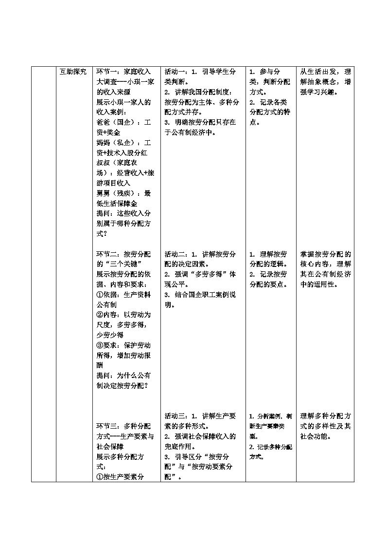 6.2按劳分配为主体，多种分配方式并存教案2025-2026学年统编版道德与法治八年级下册表格式第3页