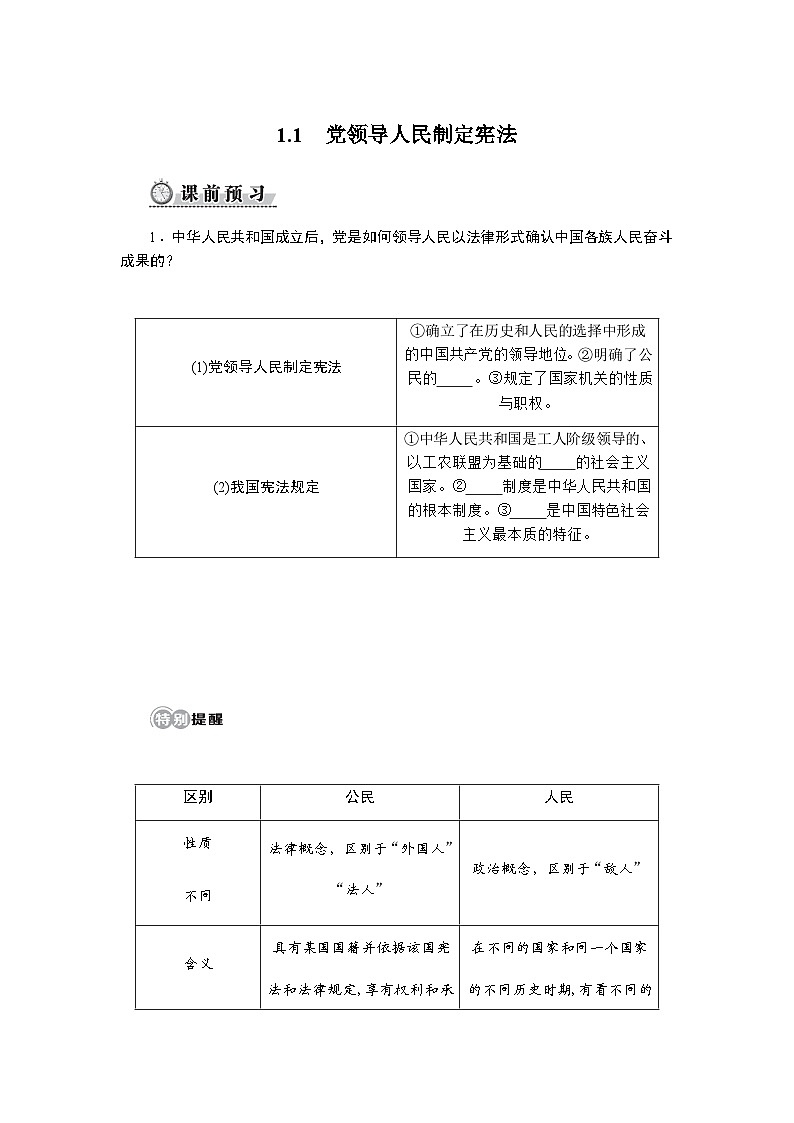 1.1　党领导人民制定宪法 - 学生版第1页