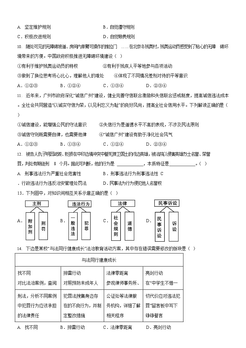 广东省广州市执信中学天河校区2022-2023学年八年级上学期期末道德与法治试题（含答案）第3页