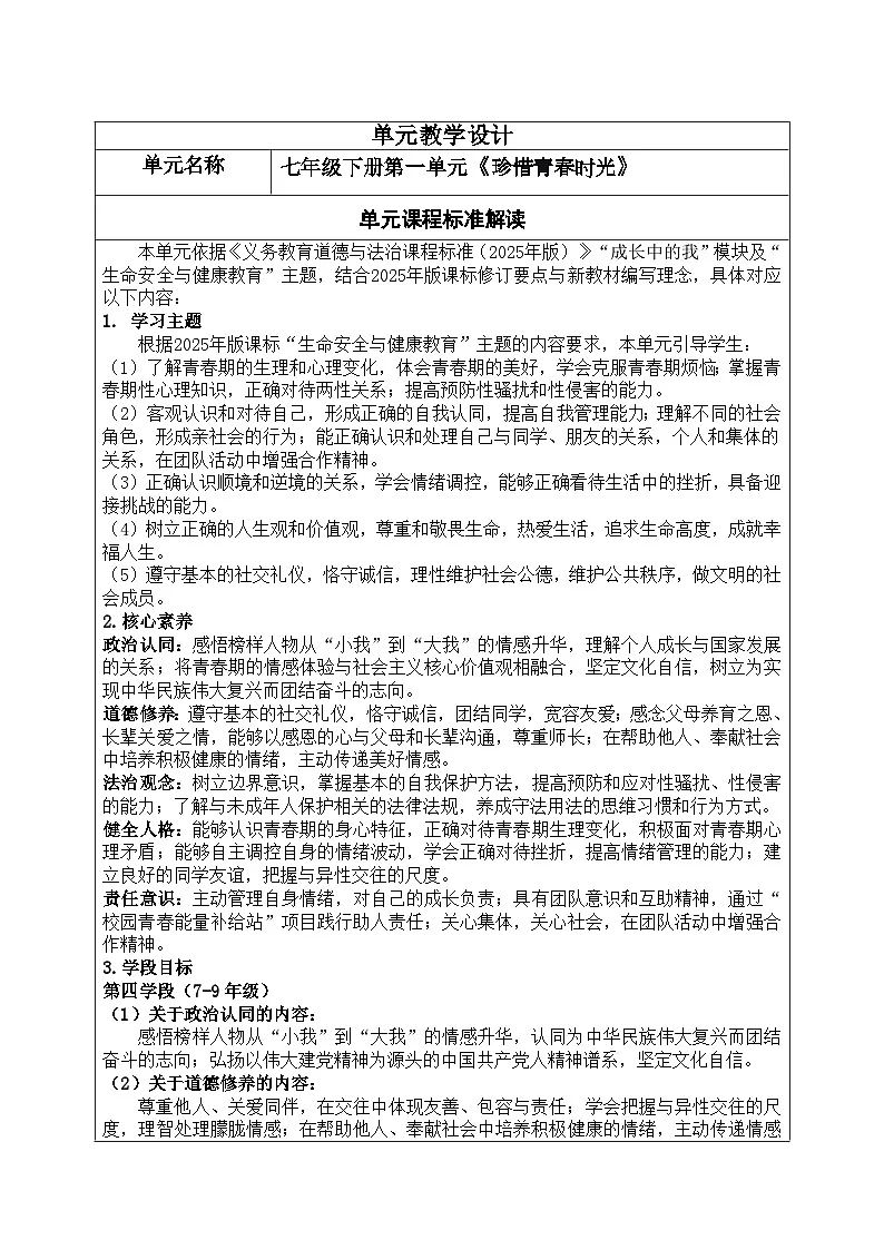 部编人教版初中道德与法治七年级下册1.1《青春的邀约》教学设计第1页