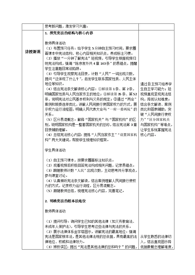 1.2宪法的内容和作用 教案 2025-2026学年道德与法治 八年级下册 统编版第2页
