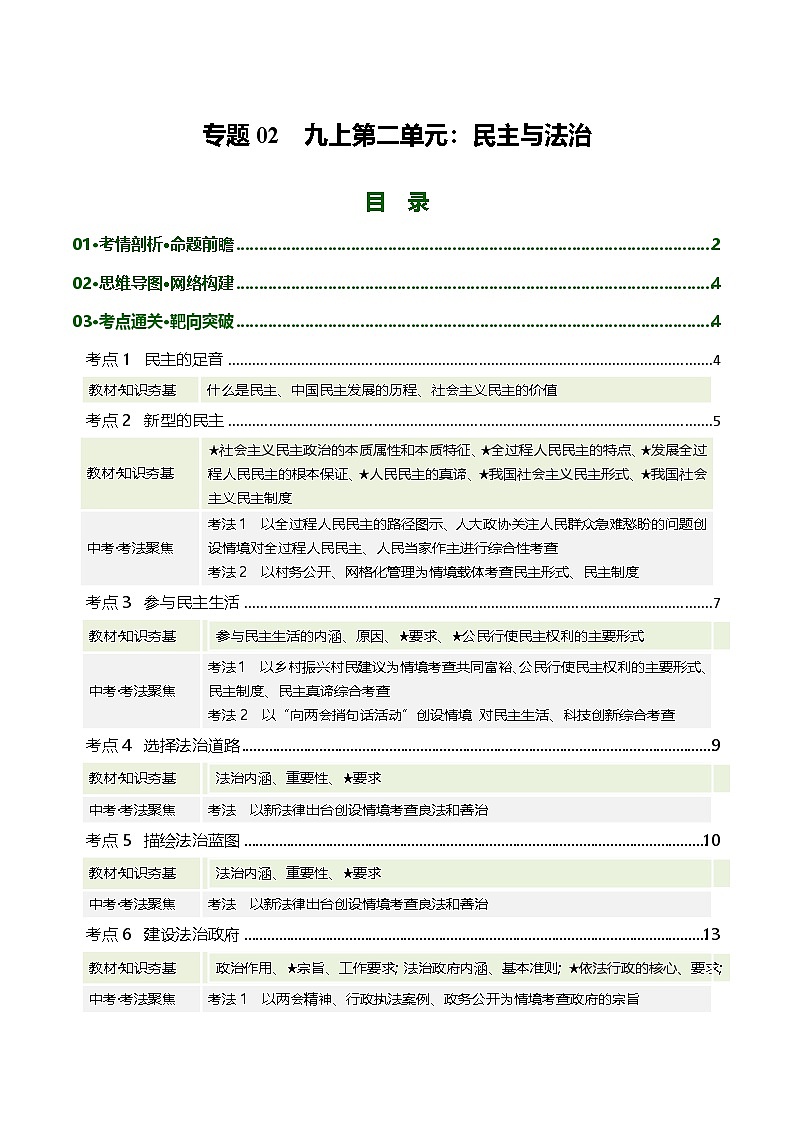 专题02 民主与法治（复习讲义） 2026年中考道德与法治一轮复习讲练测含答案第1页