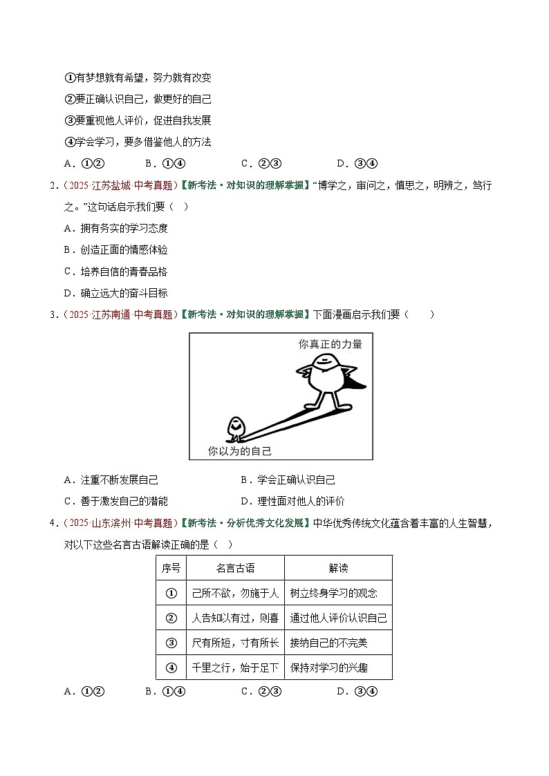 2026年中考道德与法治一轮复习讲练测专题16 成长的节拍（专题训练）（全国通用）（原卷版）无答案第2页