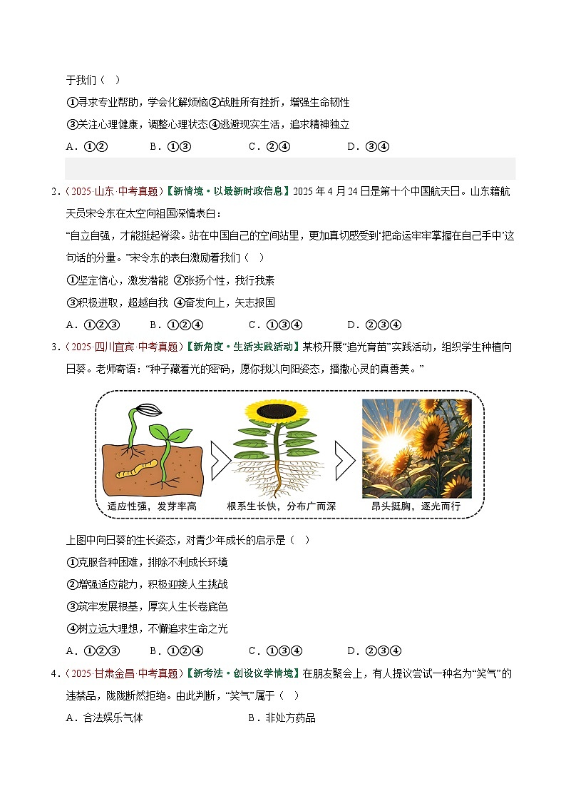 2026年中考道德与法治一轮复习讲练测专题20 青春时光（专题训练）（全国通用）（原卷版）无答案第2页