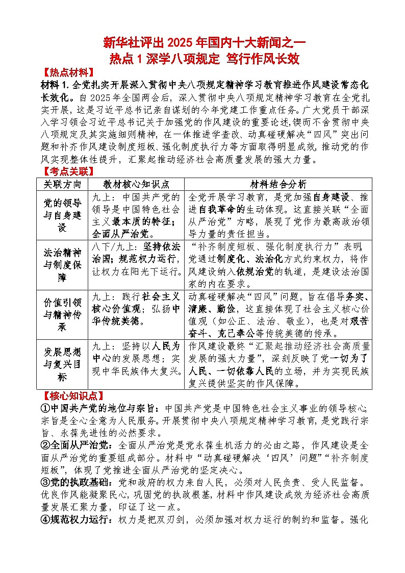 2026年中考道德与法治二轮时政热点讲义-新华社2025年国内十大新闻热点目录、材料分析第2页