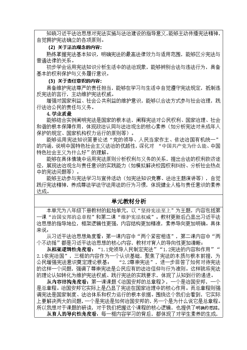 部编人教版初中道德与法治八年级下册1.2宪法的内容和作用 教学设计第2页