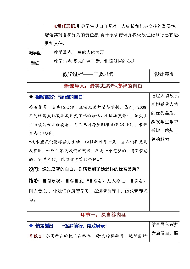 3.1 人须有自尊（教学设计） 2025-2026学年统编版道德与法治七年级下册第2页