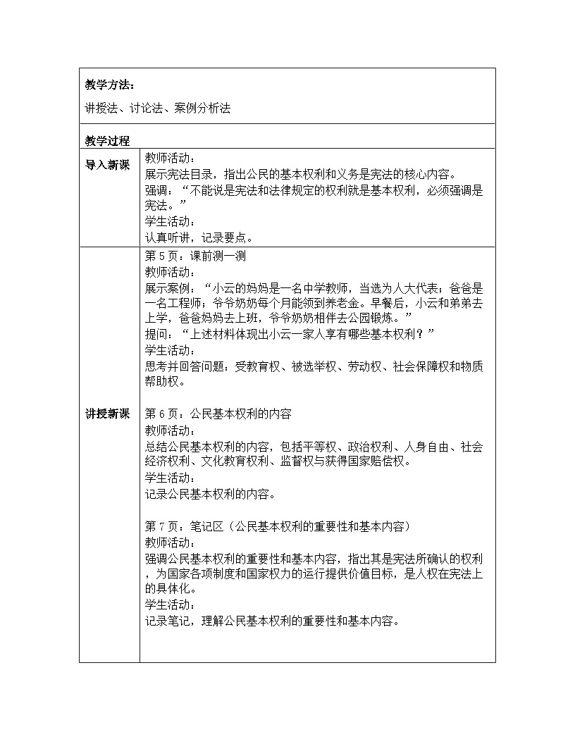 统编版2024初中道法八下2-3-1《公民基本权利》教学设计第2页