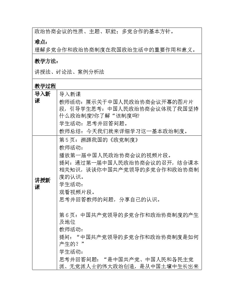 统编版2024初中道法八下3-5-2《中国共产党领导的多党合作和政治协商制度》教学设计第2页