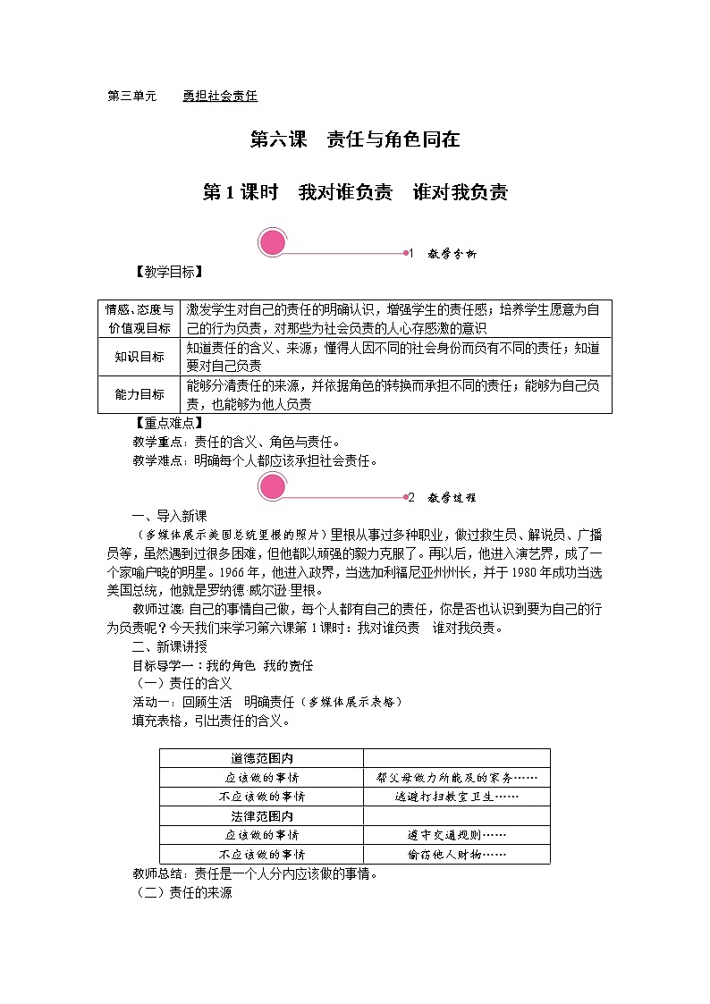 第六课　责任与角色同在第一课时 我对谁负责　谁对我负责精品教案01