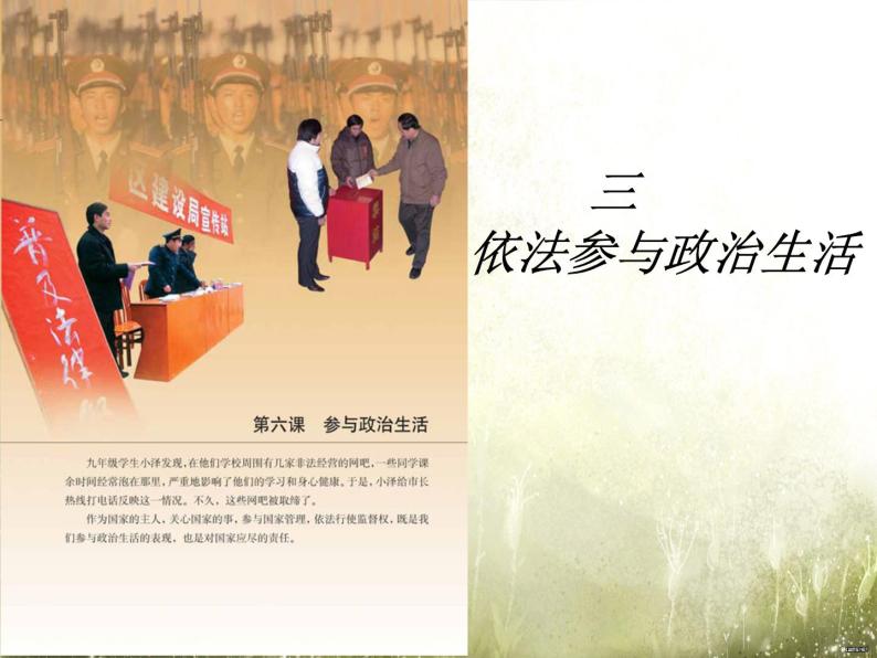 人教版九年级第六课  第三框  依法参与政治生活共 16张 课件01