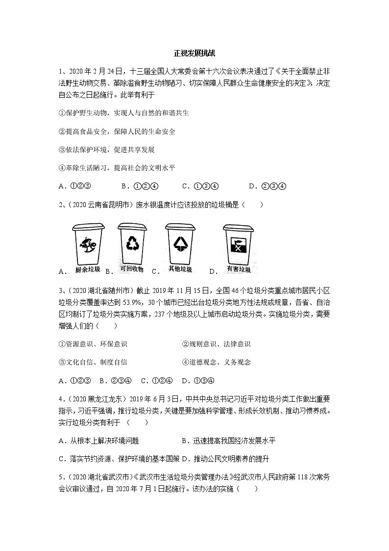 人教版道德与法治九年级上册 6.1 正视发展挑战 课时训练01