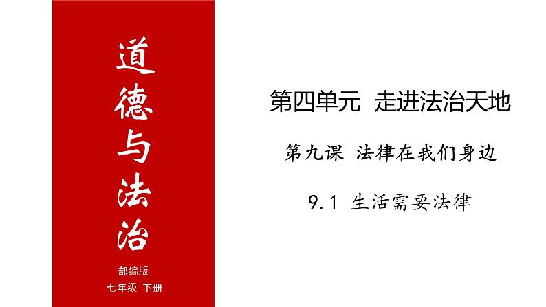 9.1 生活需要法律-高效备课丨七年级道德与法治下册同步课件（部编版）(共25张PPT)01