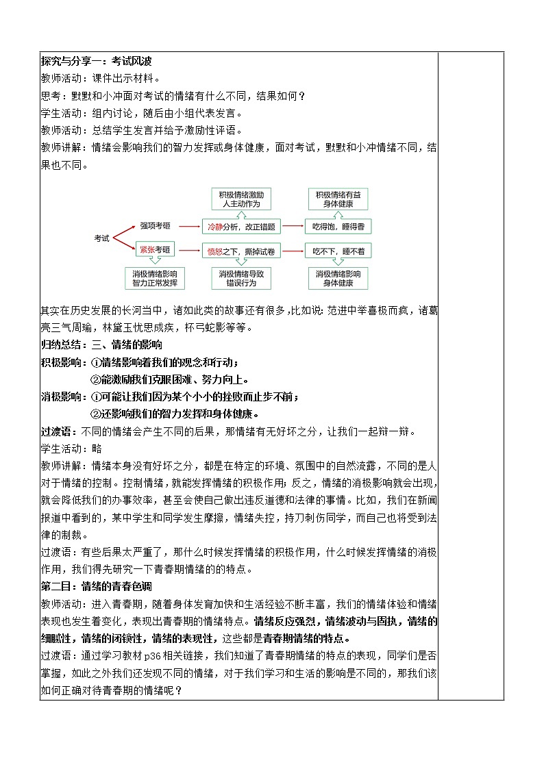 4.1 青春的情绪 教案-2020-2021学年部编版道德与法治七年级下册03
