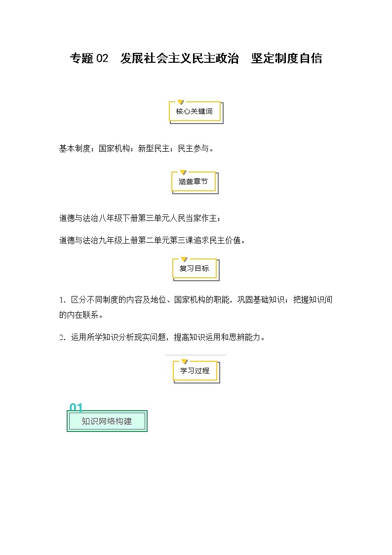 2020年中考道德与法治专题02  发展社会主义民主政治  坚定制度自信复习01