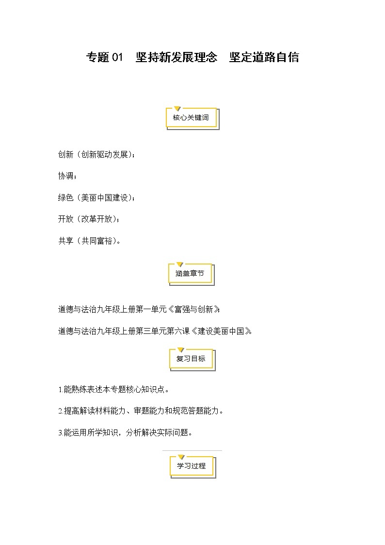 2020年中考道德与法治专题01  坚持新发展理念  坚定道路自信01