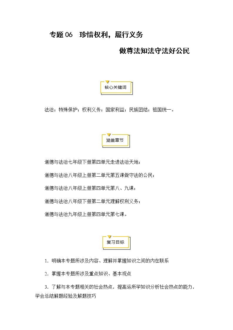 2020年中考道德与法治专题06  珍惜权利，履行义务  做尊法知法守法好公民01