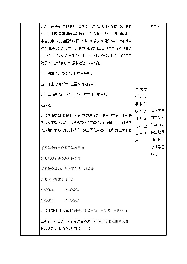 2021年中考九年级道德与法治专题01 成长的节拍 复习教案第2页