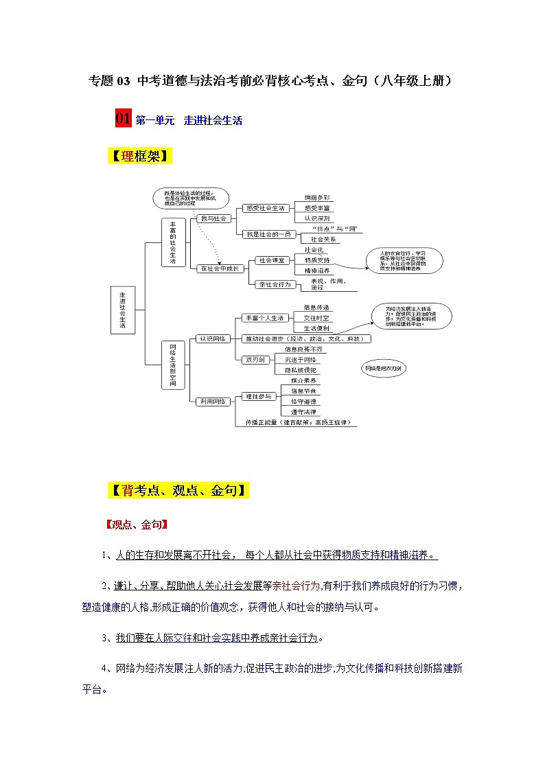 专题03 中考道德与法治考前必背核心考点（八年级上册）01