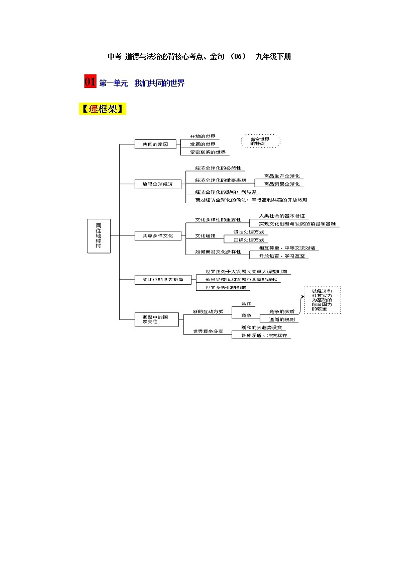 专题06  中考道德与法治靠前必背核心考点（九年级下册）01