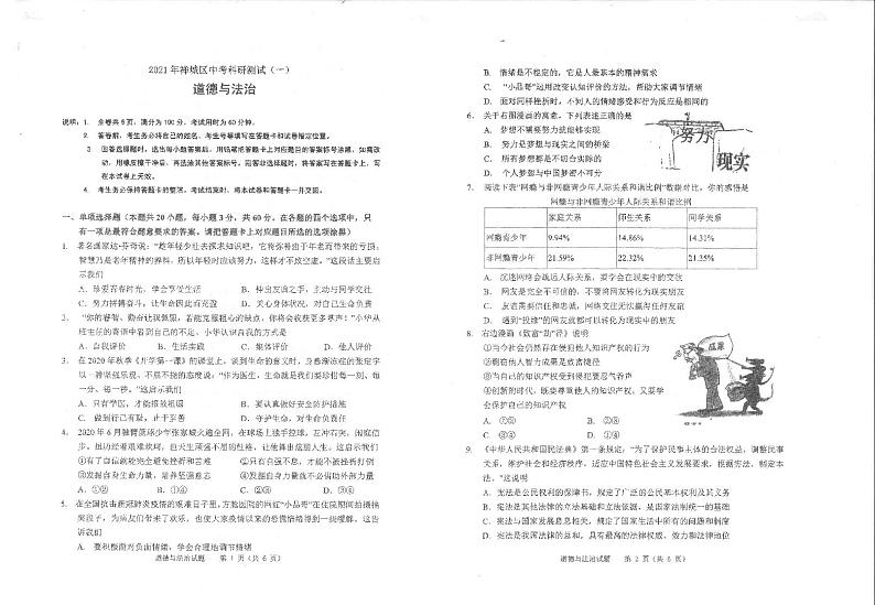 2021年禅城区中考一模试卷政治01
