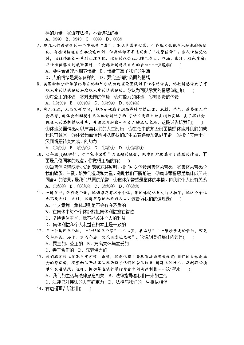 2020-2021学年七年级下册道德与法治期末检测卷（word版，有答案）02