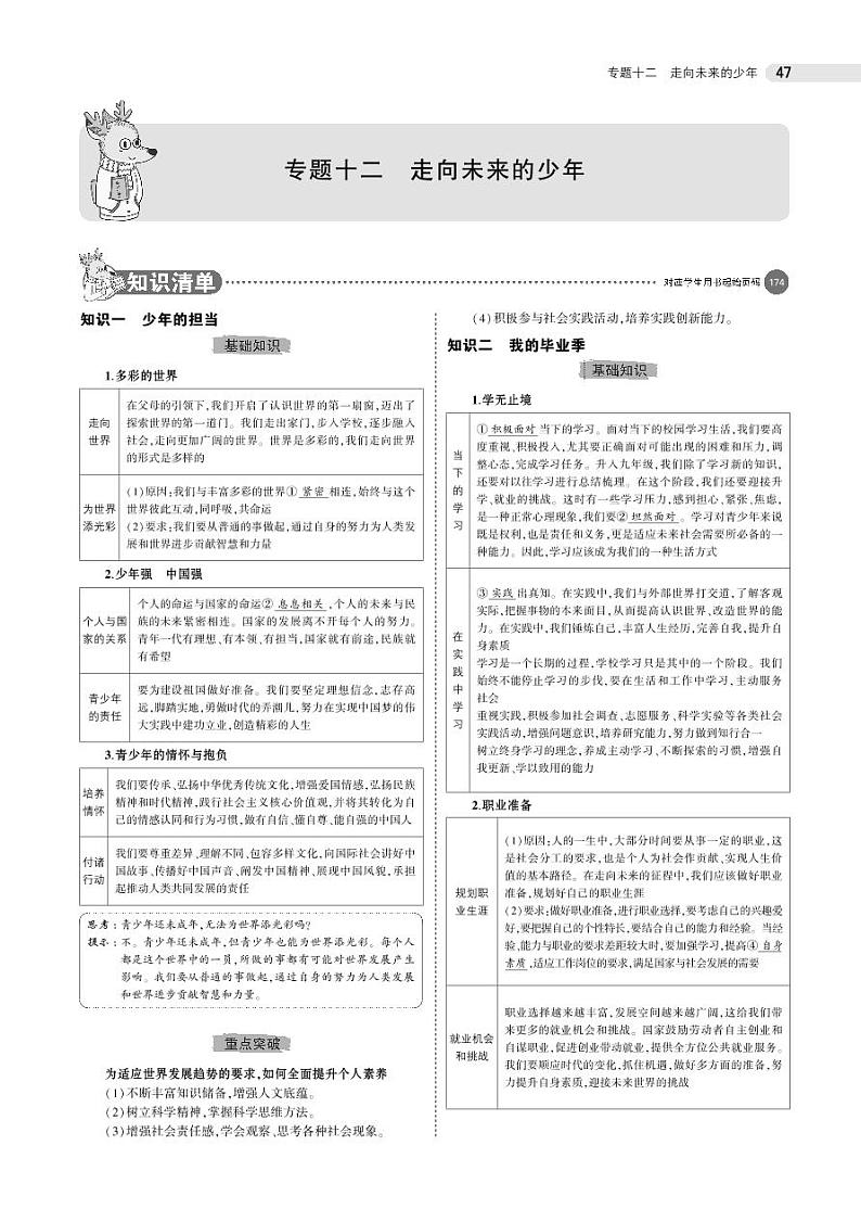 初中道德与法治复习专题十二　走向未来的少年第1页