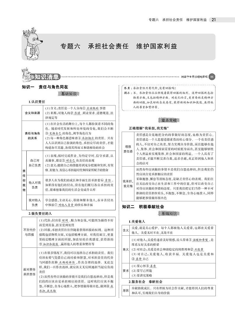初中道德与法治复习专题六　承担社会责任　维护国家利益第1页