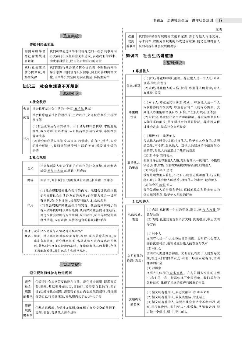 初中道德与法治复习专题五　走进社会生活　遵守社会规则第2页