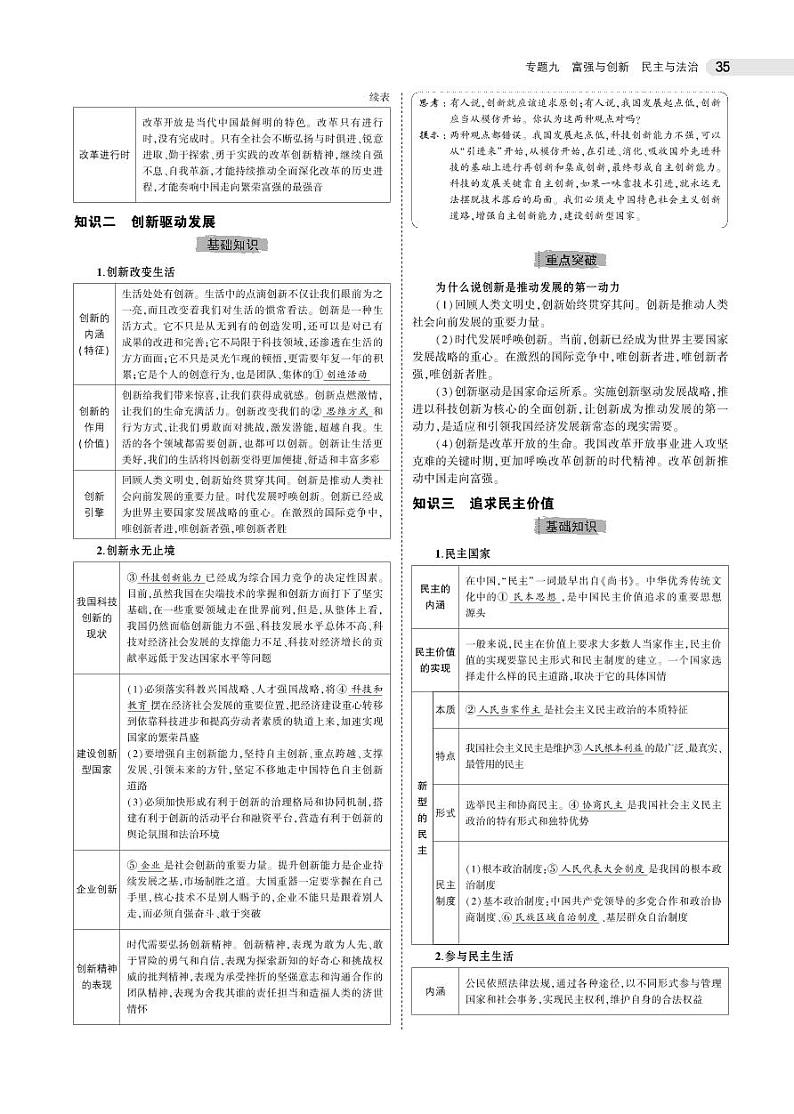 初中道德与法治复习专题九　富强与创新　民主与法治第2页
