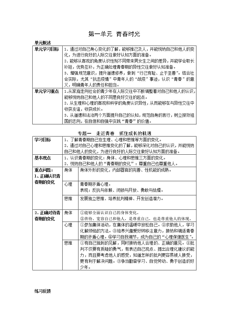 2020-2021学年部编版道德与法治七年级下册 第一单元《青春时光》学案01